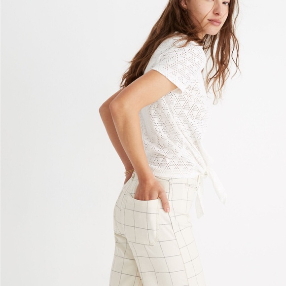 Madewell Texture & Thread Modern Tie Front Tee in Geo-eyelet White Size Medium - Picture 2 of 7